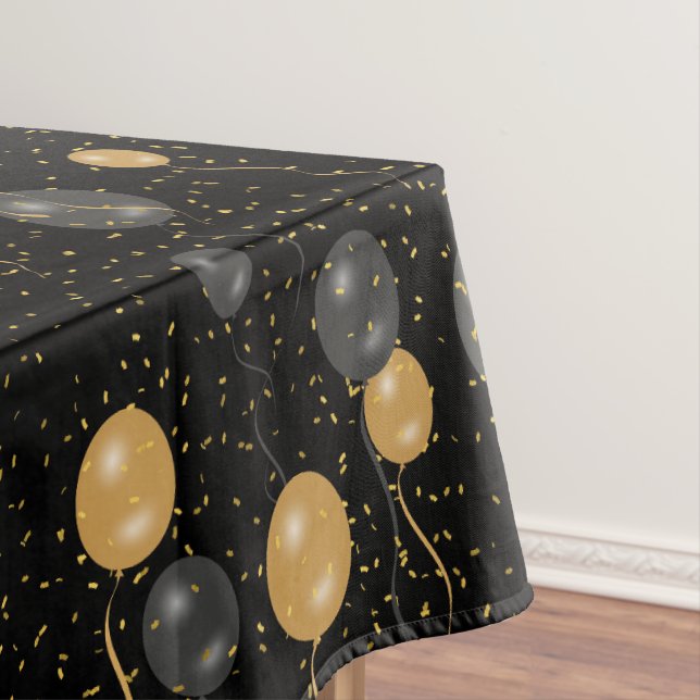 Nappe Élégant Ballons Noir & Or (In Situ)