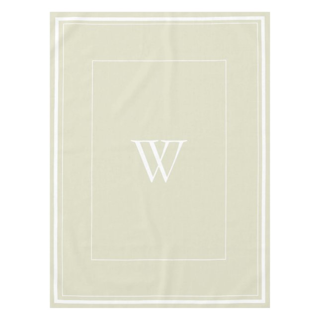 Nappe Élégant Beige Bordure Script Monogramme Douche (Devant)