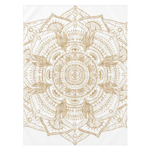 Nappe Elégant blanc & or Mandala conception main dessin
