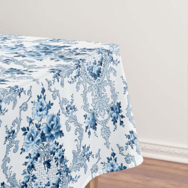 Nappe Elégant bleu et blanc Rococo Floral (In Situ)