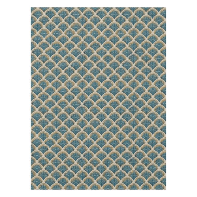 Nappe Elegant Blue and Gold Art Deco Fan Pattern Tablecl (Devant)