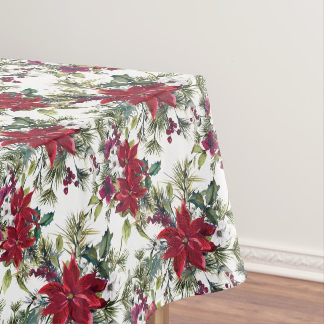 Nappe Elégant Bouquet de Poinsettia Motif Noël (In Situ)