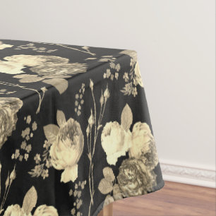 Nappe Élégant chic Rose de beige floral sur noir