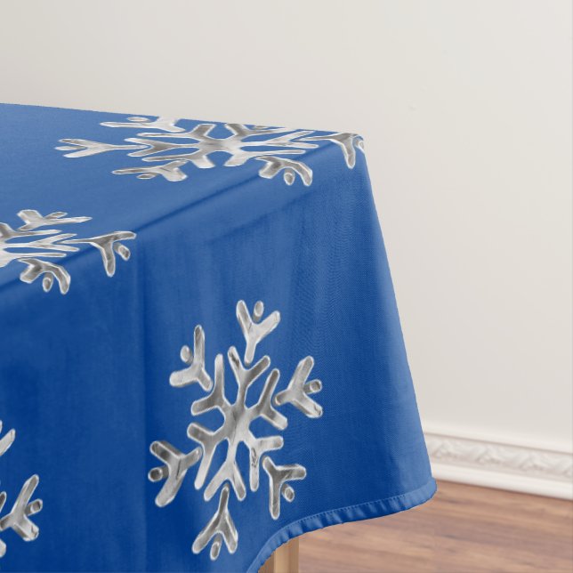 Nappe Élégant Faux Silver Snowflakes Blue Christmas (In Situ)