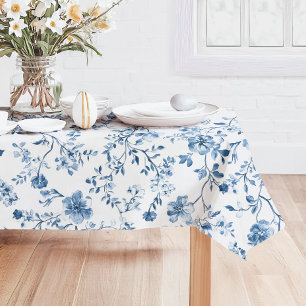 Nappe Élégant floral toile vintage bleu et blanc 