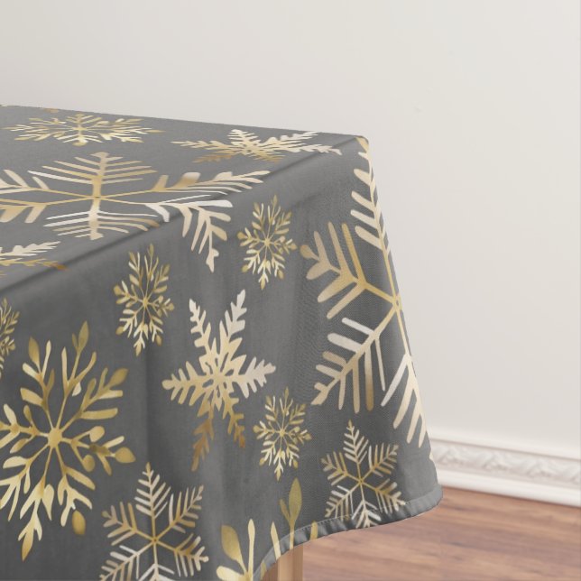 Nappe Élégant Golden Snowflakes Grey Christmas (In Situ)