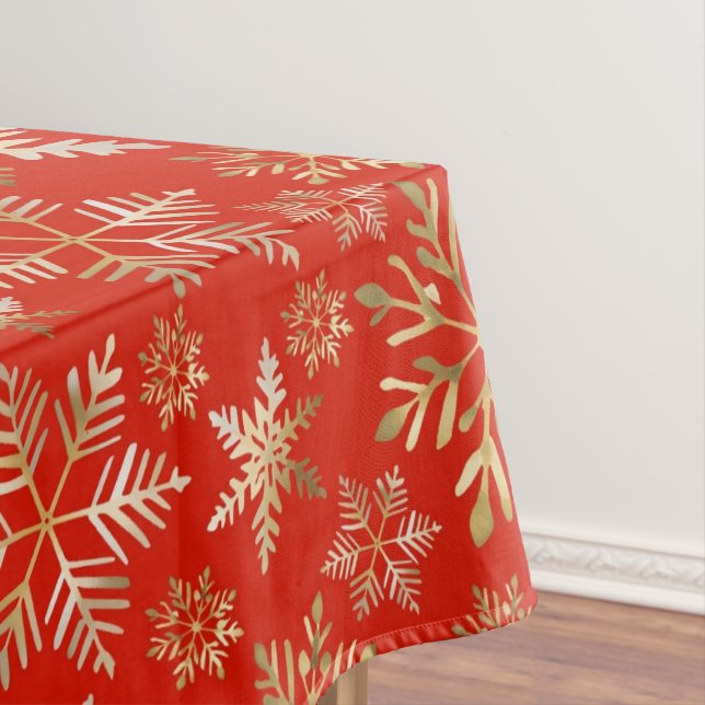 Nappe Élégant Golden Snowflakes Lava Red Christmas (In Situ)