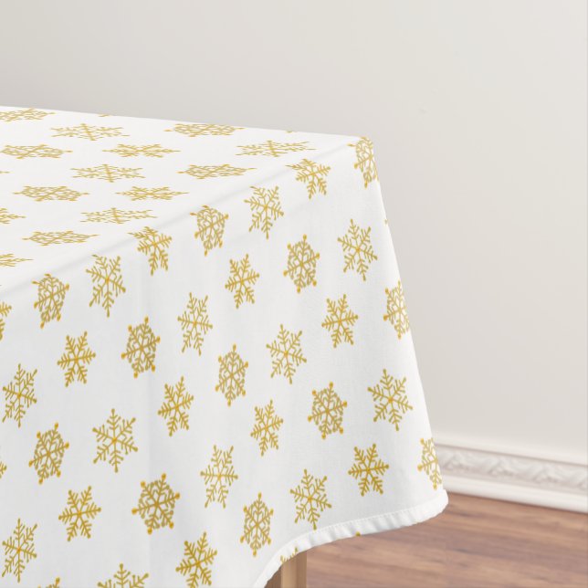 Nappe Élégant Golden Snowflakes sur blanc (In Situ)