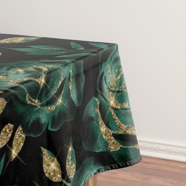Nappe Élégant modèle floral Rose vert et or (In Situ)