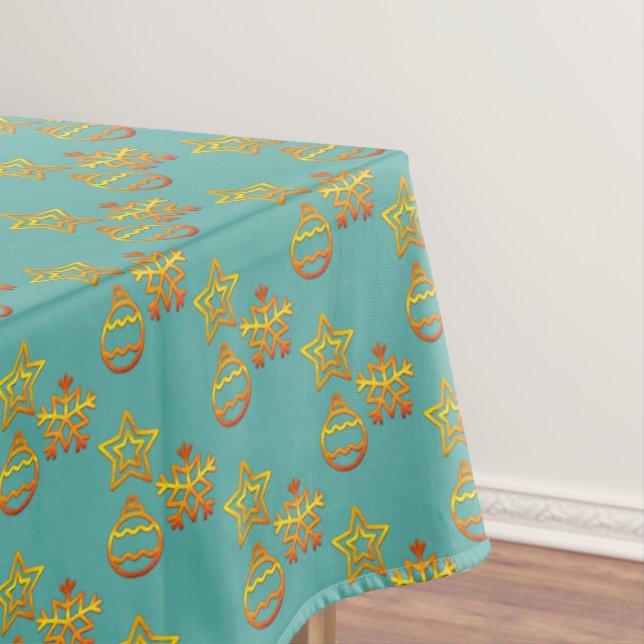 Nappe Élégant Motif de Noël doré brillant sur Turquoise (In Situ)