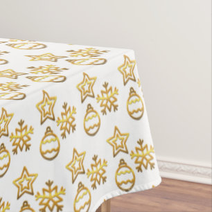 Nappe Élégant Motif de Noël doré sur blanc