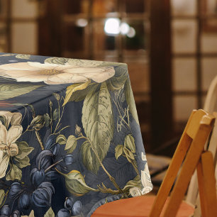 Nappe Élégant motif floral crème bleue