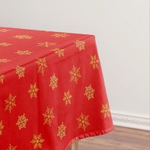 Nappe Élégant Motif Golden Snowflake sur Red