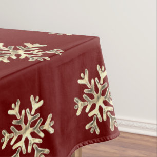 Nappe Élégant Noël Snowflakes Motif Rouge et Or