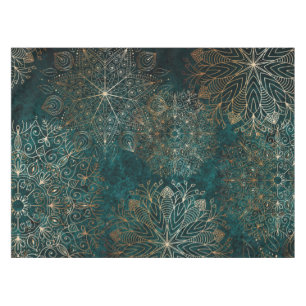 Nappe Elégant or et Turquoise vert Floral Mandala Motif