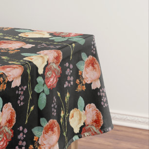 Nappe Élégant rose chic roses Floral sur noir