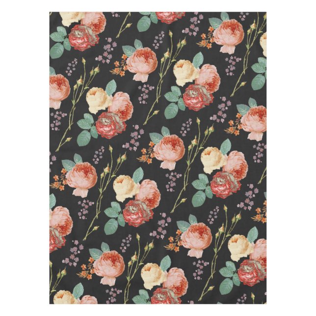 Nappe Élégant rose chic roses Floral sur noir (Devant)