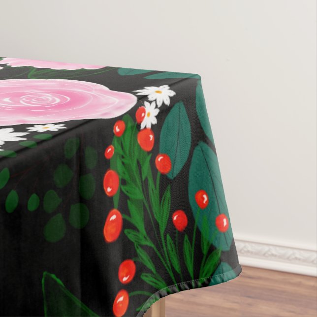 Nappe Elégant rose et blanc Floral aquarelle Peinture (In Situ)