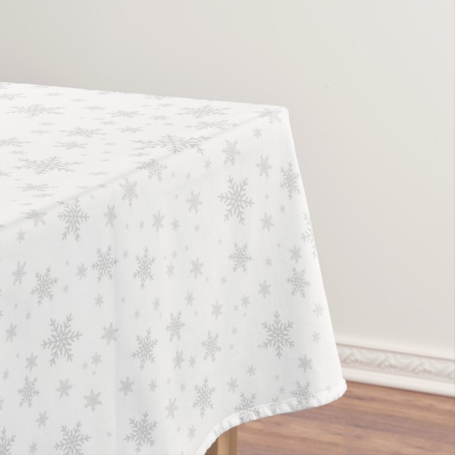 Nappe Élégant Snowflakes gris argent clair sur blanc (In Situ)