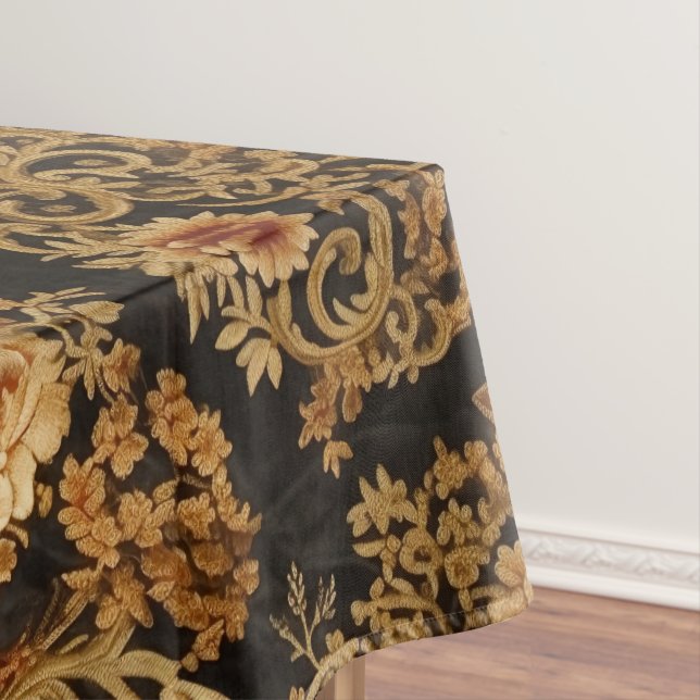 Nappe Élégant Victorien Floral Rose Noir (In Situ)