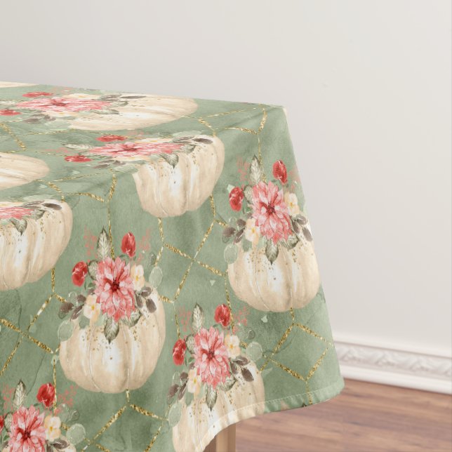 Nappe Elégante aquarelle verte Citrouille or géométrique (In Situ)