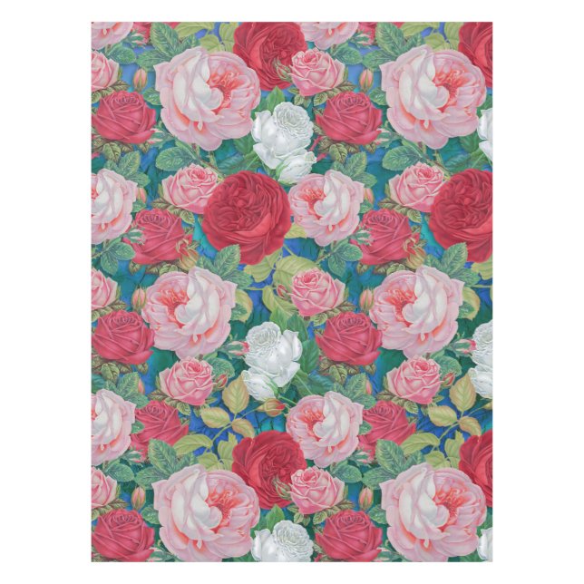 Nappe Elégante aquarelle victorienne Roses rouge et rose (Devant)