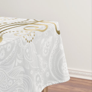 Nappe Elégante dentelle d'or Floral avec Damas blanches