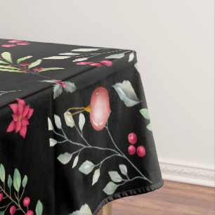 Nappe Elegante Green Feuilles Or Et Red Holly Berries
