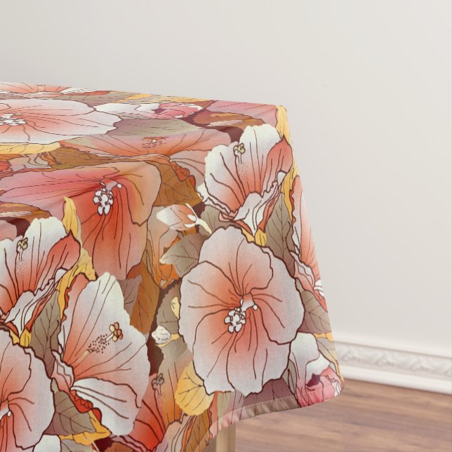 Nappe Elégante Pêche Tropicale Et Fleur D'Hibiscus Blanc (In Situ)