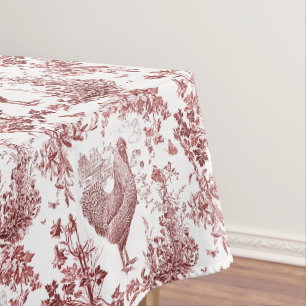 Nappe Elégante Toile Vintage Rooster Rouge Floral