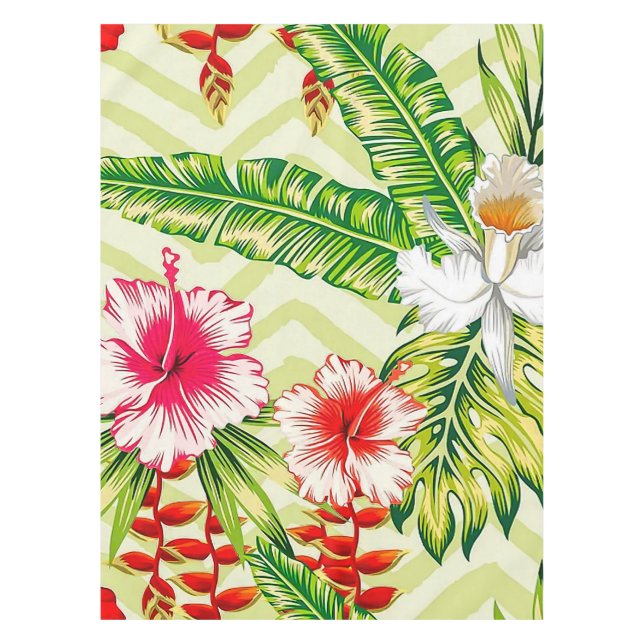 Nappe Élégants Feuilles tropicaux et fleurs d'Hibiscus | (Devant)