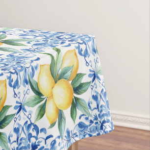 Nappe en carrelage bleu citron aquarelle