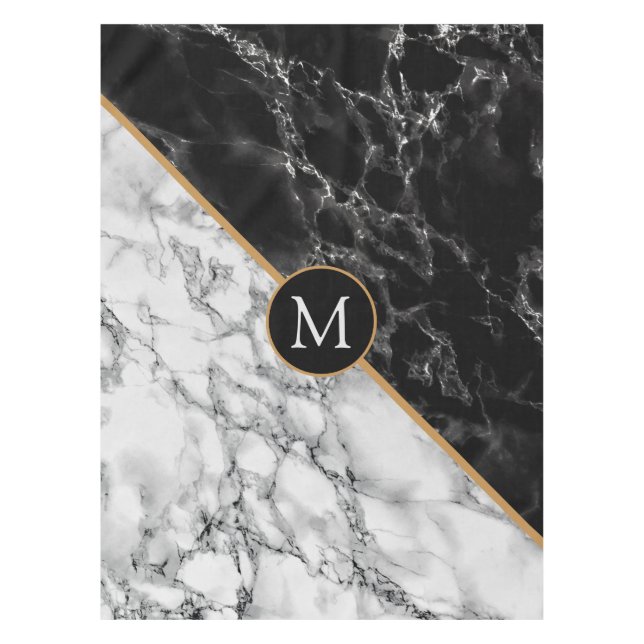 Nappe en marbre noir blanc avec lettre personnalis (Devant)