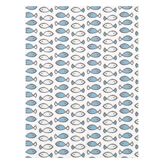 Nappe Eté Mer Bleu Blanc Poissons Motif (Devant)