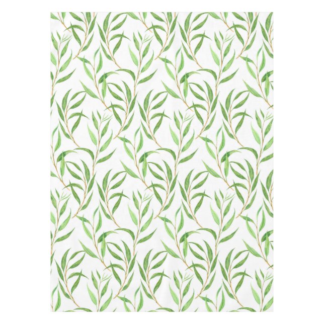 Nappe Eucalyptus motif aquarelle sur blanc (Devant)