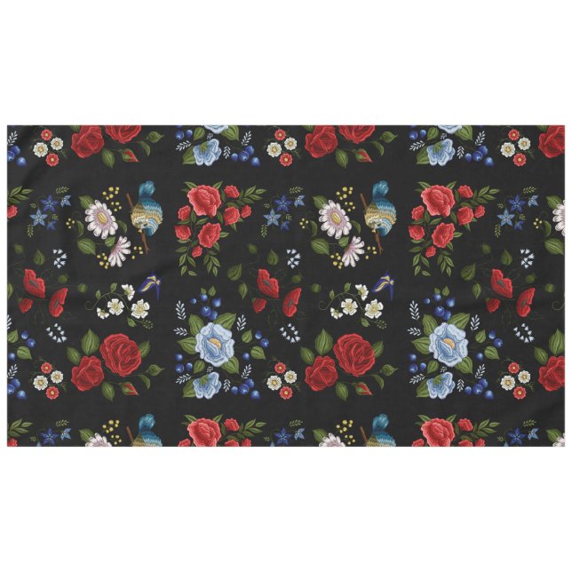 Nappe Faux Fleurs Brodées Rouge & Bleu (Devant (Horizontal))