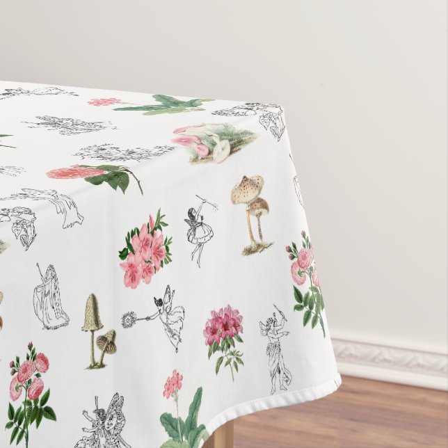 Nappe Fées Rose Floral & Champignons Motif de fées (In Situ)