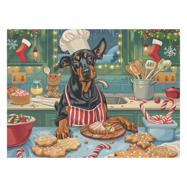 Nappe Fête de Noël Doberman Pinscher (Devant (Horizontal))