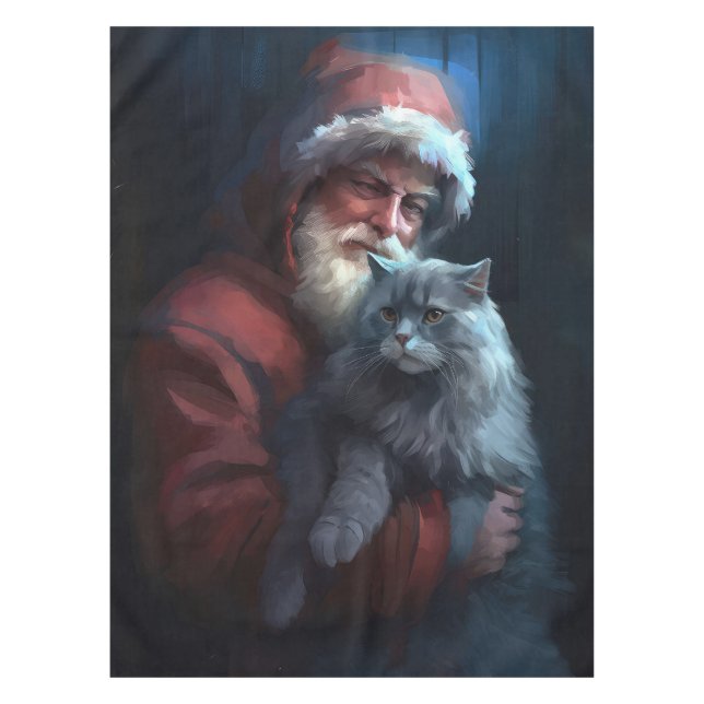 Nappe Fête du Père Noël du chat bleu russe (Devant)