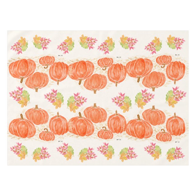 Nappe Feuilles d'automne citrouilles Aquarelle peinte à  (Devant (Horizontal))
