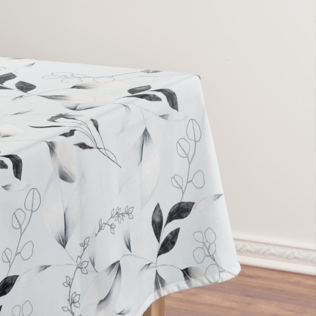 Nappe Feuilles floraux gris argenté noir blanc (In Situ)
