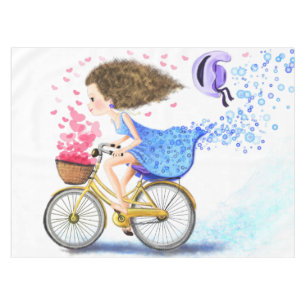 Nappe Fille Sur Une Table À Vélo Amour Romantique