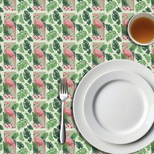 Nappe Flamant Rose Tropical Feuilles de Palmier Vert Lys