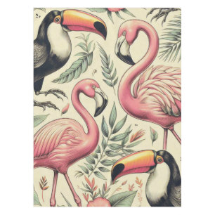 Nappe Flamant rose vintage et Toucan sans couture
