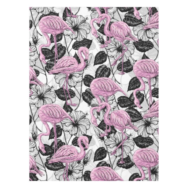 Nappe Flamants roses et fleurs d'hibiscus (Devant)