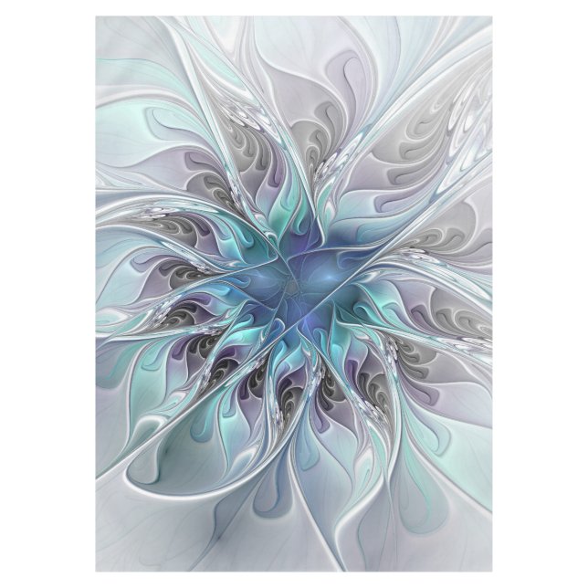 Nappe Fleur Abstraite Fractale Moderne Avec Bleu (Devant)