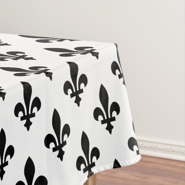 Nappe Fleur de Lis Motif, Royal French, Noir sur Blanc (In Situ)