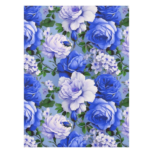 Nappe Fleur de Rose bleu grand rétro (Devant)