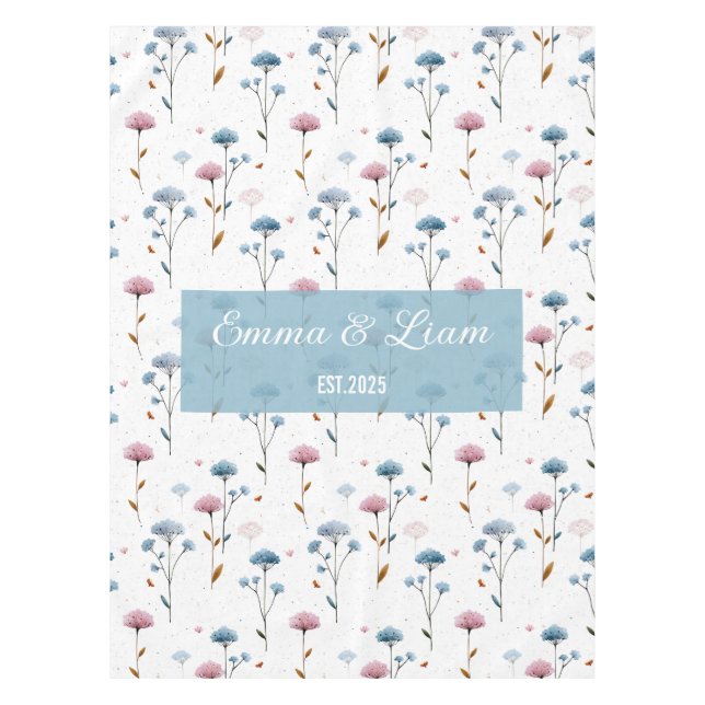 Nappe Fleur personnalisée minimale bleue et rose vintage (Devant)