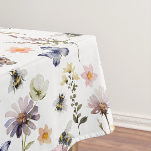 Nappe Fleur sauvage papillon et abeille aquarelle coloré